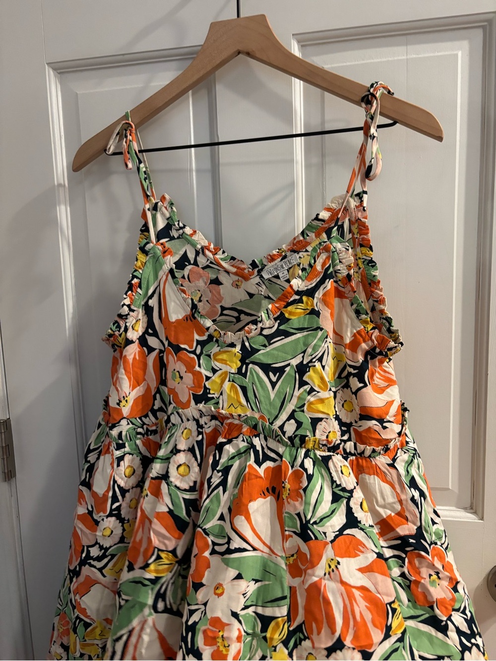 Patrons of Peace Floral Tie-Shoulder Dress - Orange, Green & Yellow